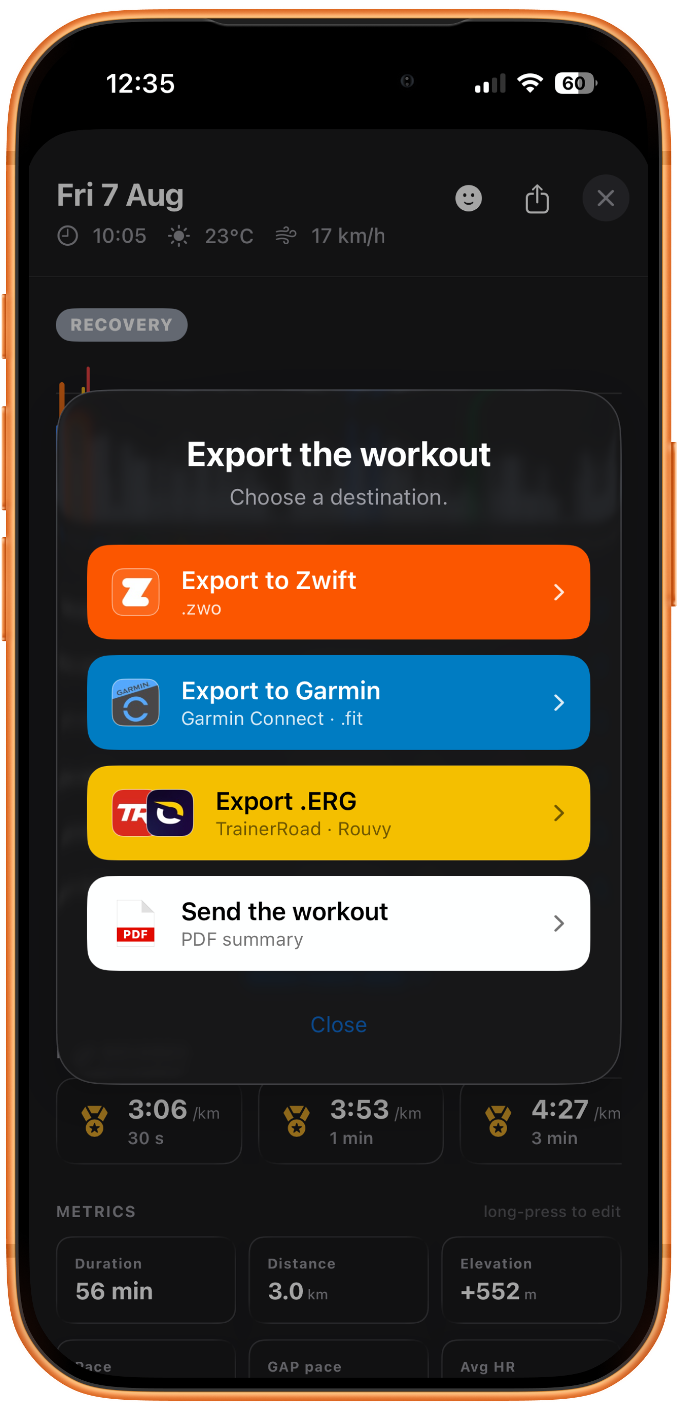 Export a workout